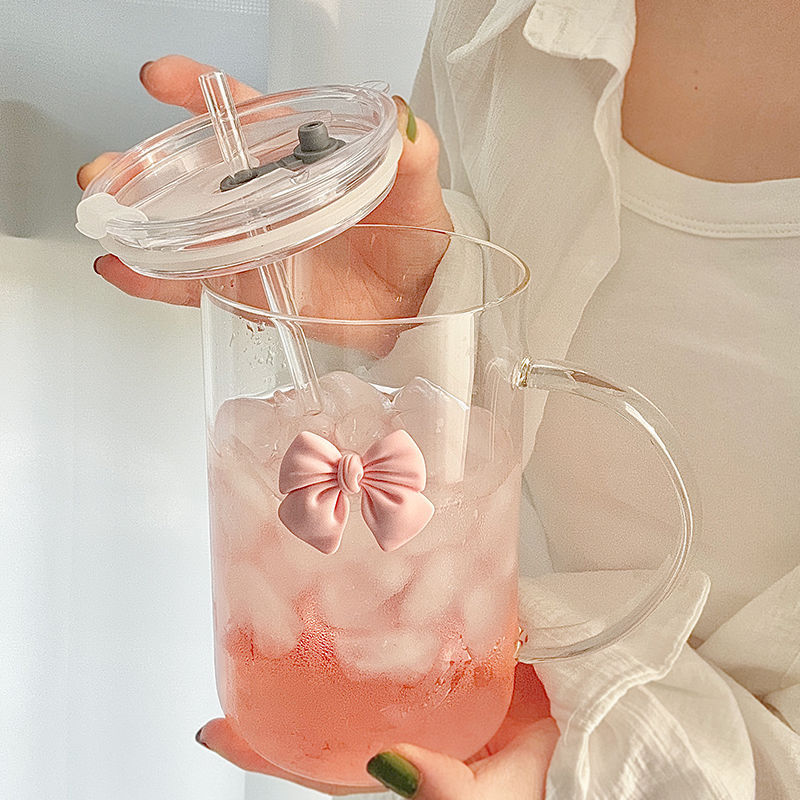 Tasse en verre grande capacité avec paille – Résistante à la chaleur, style princesse