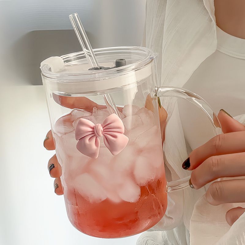 Tasse en verre grande capacité avec paille – Résistante à la chaleur, style princesse