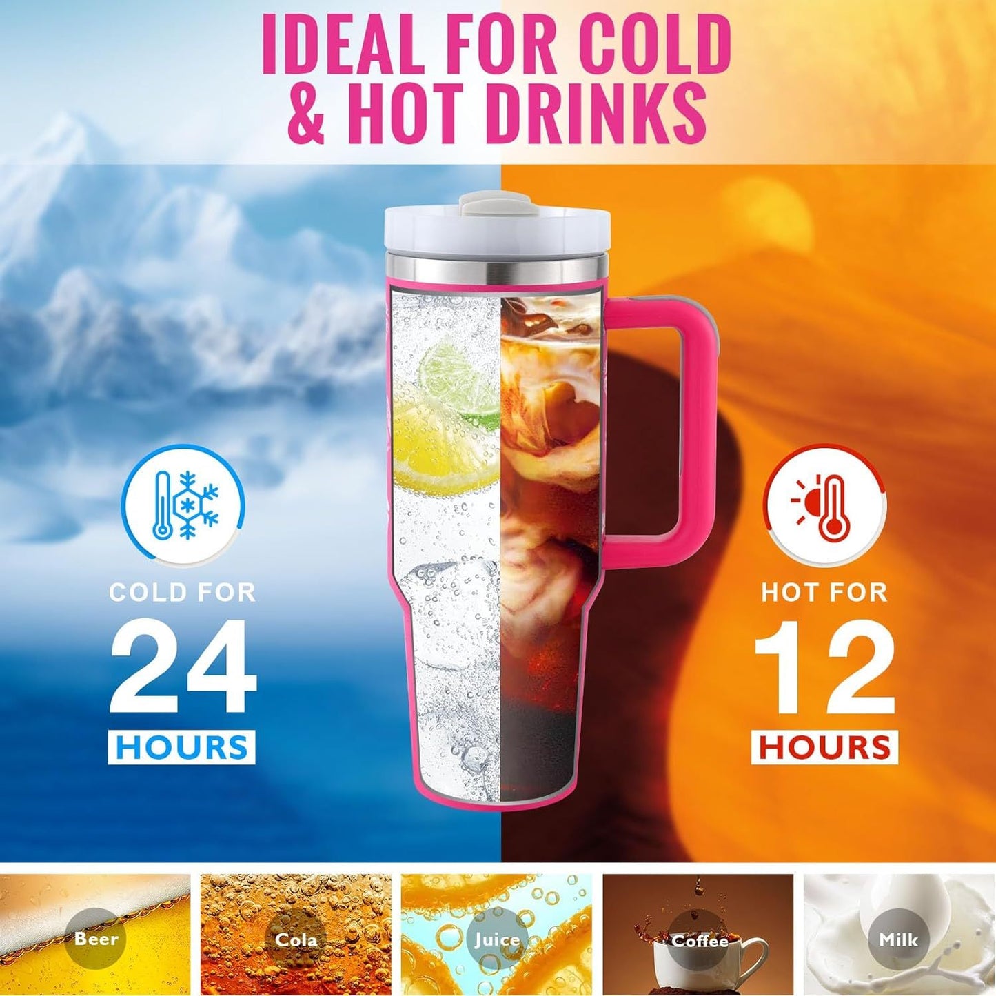 1.2L Insulated Tumbler – With Handle, Straw & Lid | Ideal for the Car, Gym or Office