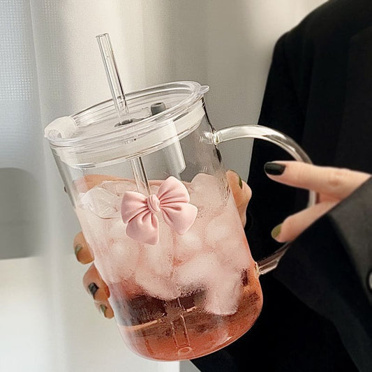 Tasse en verre grande capacité avec paille – Résistante à la chaleur, style princesse